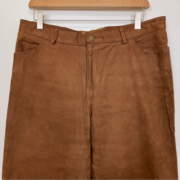 Vintage brown leather pants high waist caramel camel loose relaxed straight leg - Picture 3 of 9